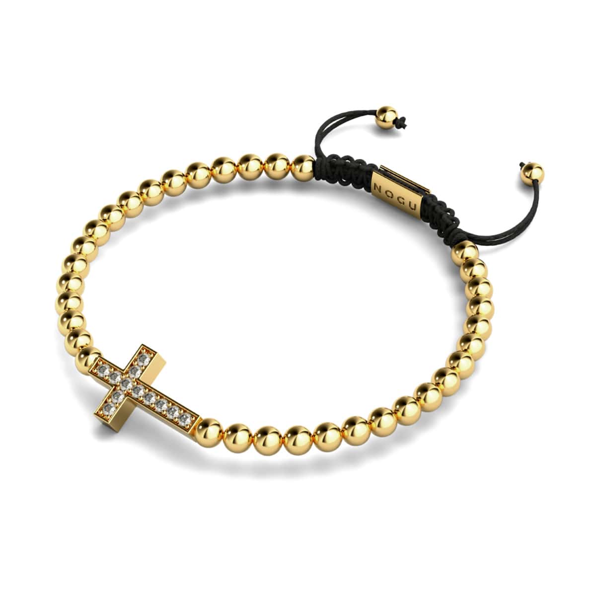 14k Yellow Gold Cross Macrame Bracelet - Dimos Jewellery
