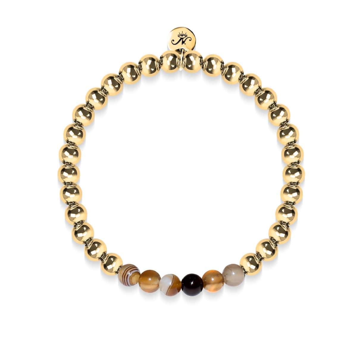 Custom Solid Gold Monogram Bracelet with Diamonds and Sandstone Beads