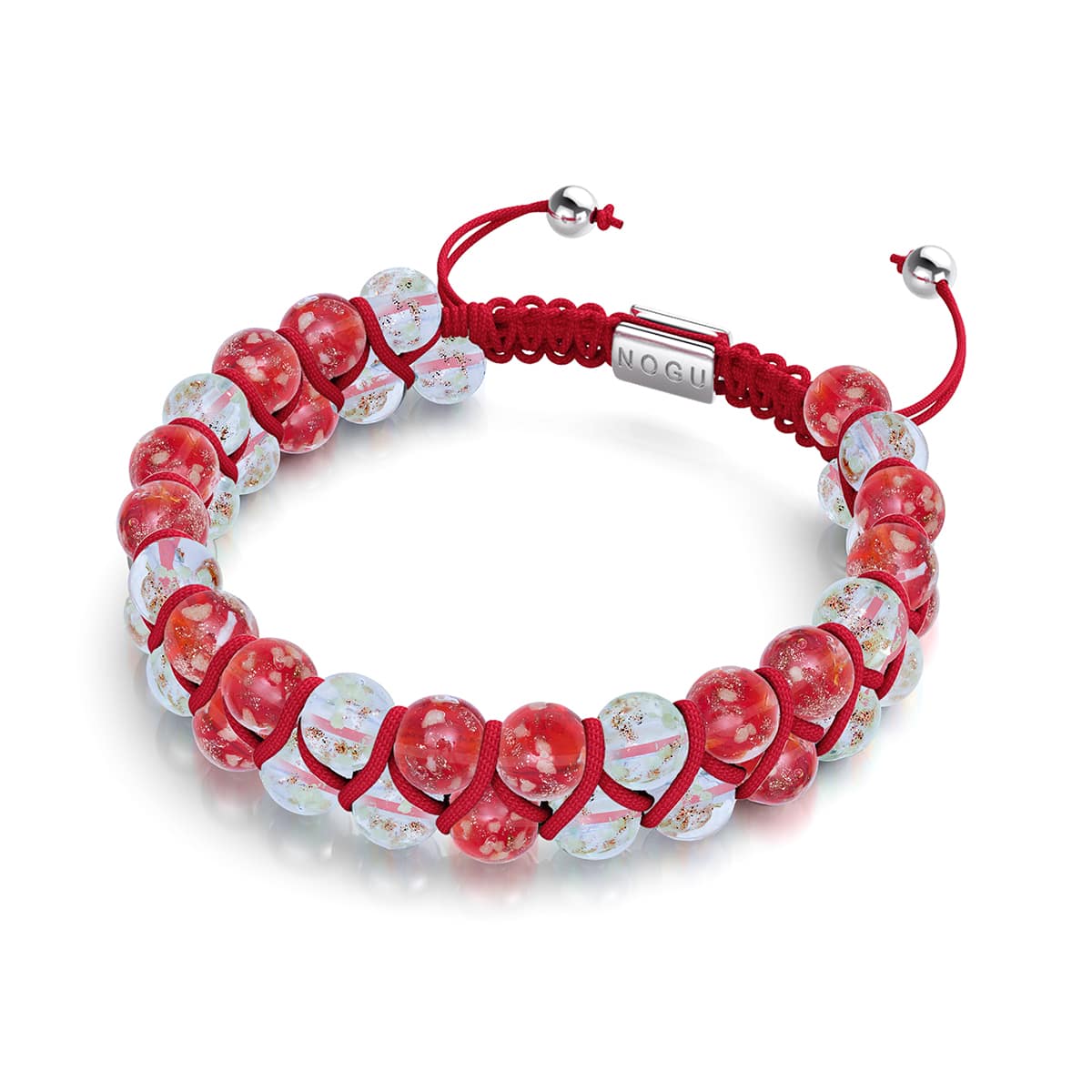 Newest Lampwork Glass Bead Ivory, Red and Black Bracelet