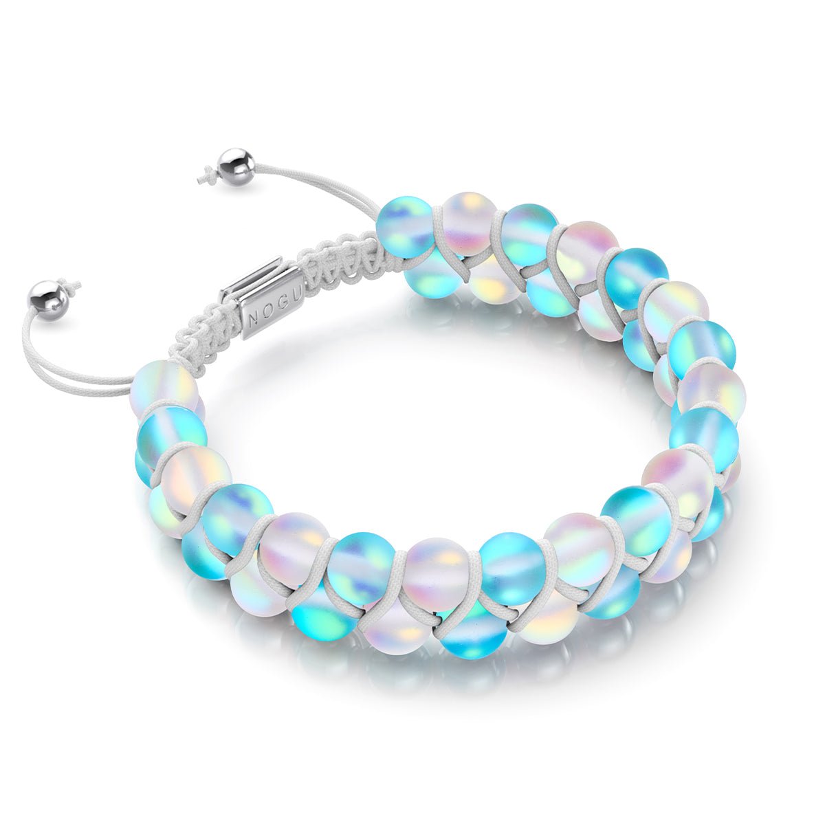 Aquamarine and White | Silver | Double Mermaid Glass Bracelet – NOGU.studio