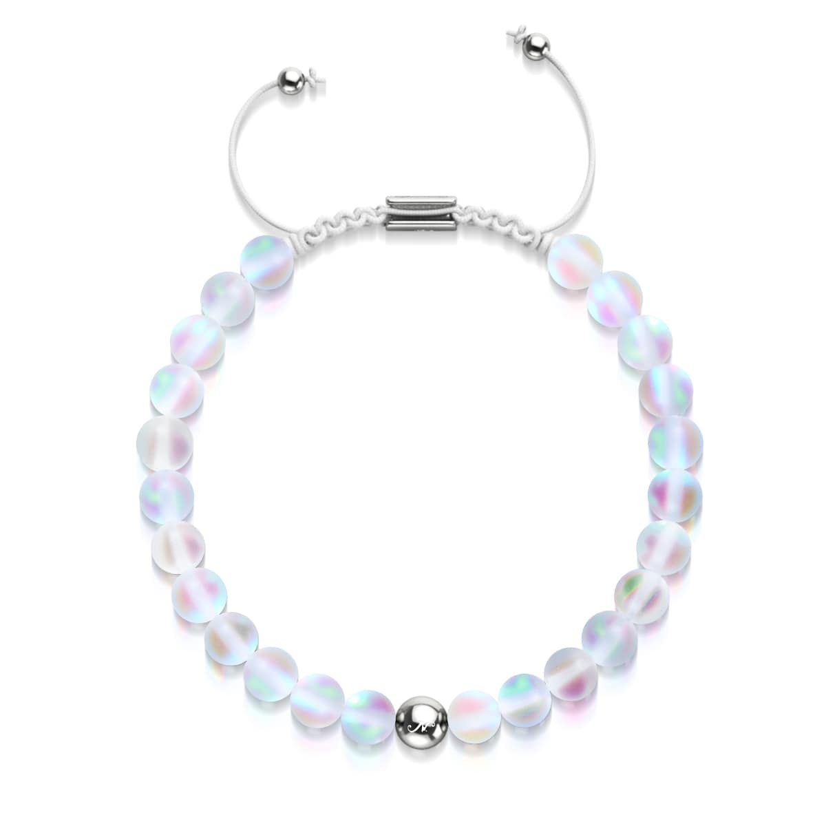 Rainbow White | Silver | Mermaid Glass Macrame Bead Bracelet – NOGU.studio