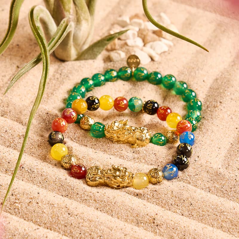 Pixiu Feng Shui Bracelet | FIVE Elements | Chakra Agate x 18k Gold