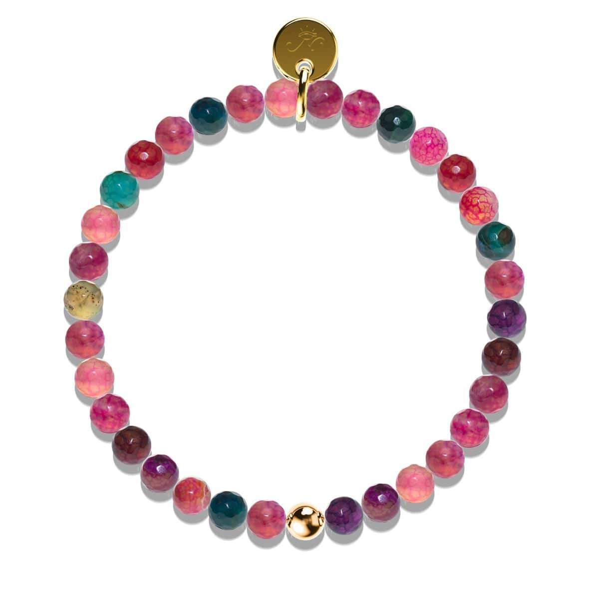 KALIFANO | Rainbow Agate with Jade Ring Gemstone Bead Elastic Bracelet