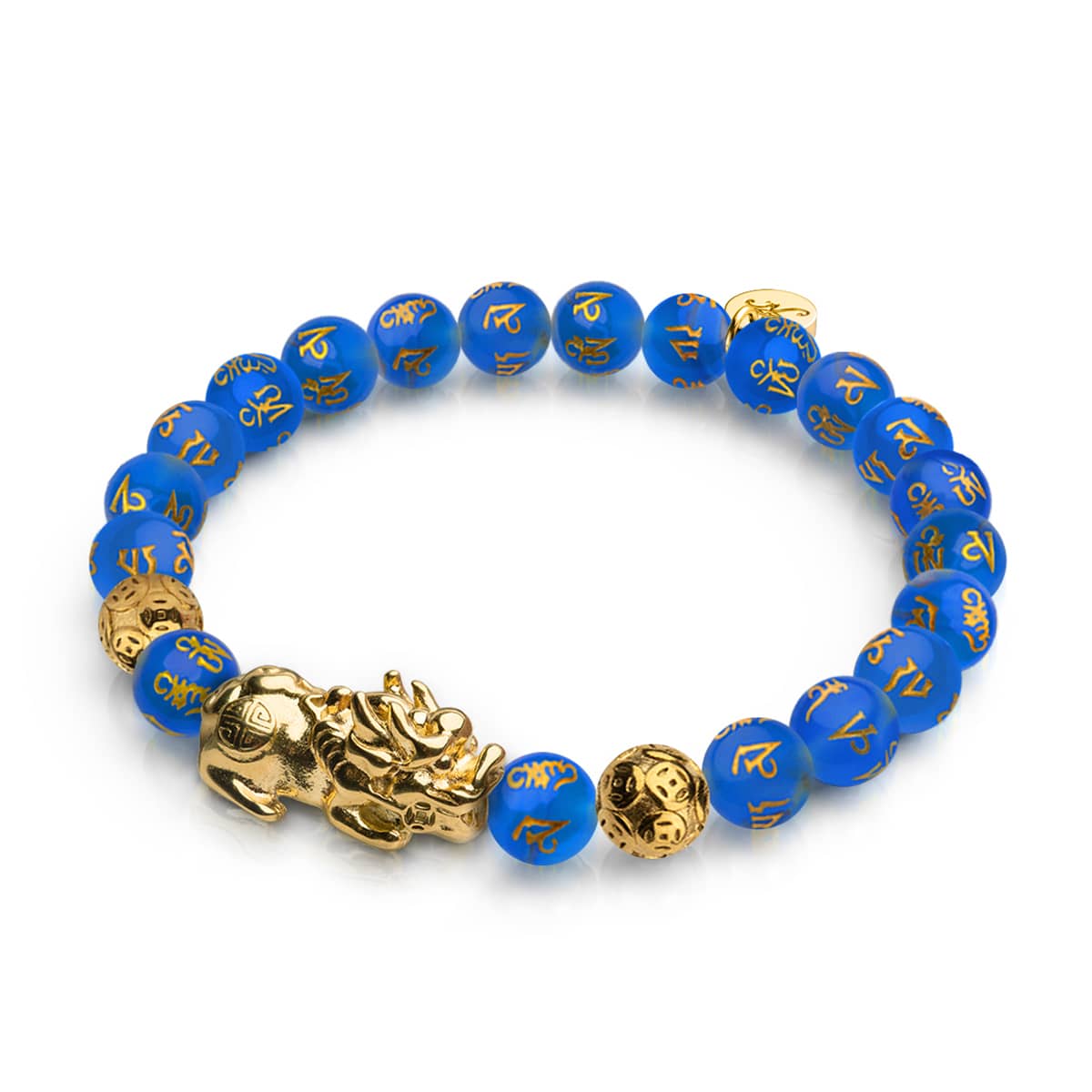 Pixiu Feng Shui Bracelet | WATER Element | Blue Agate x 18k Gold 